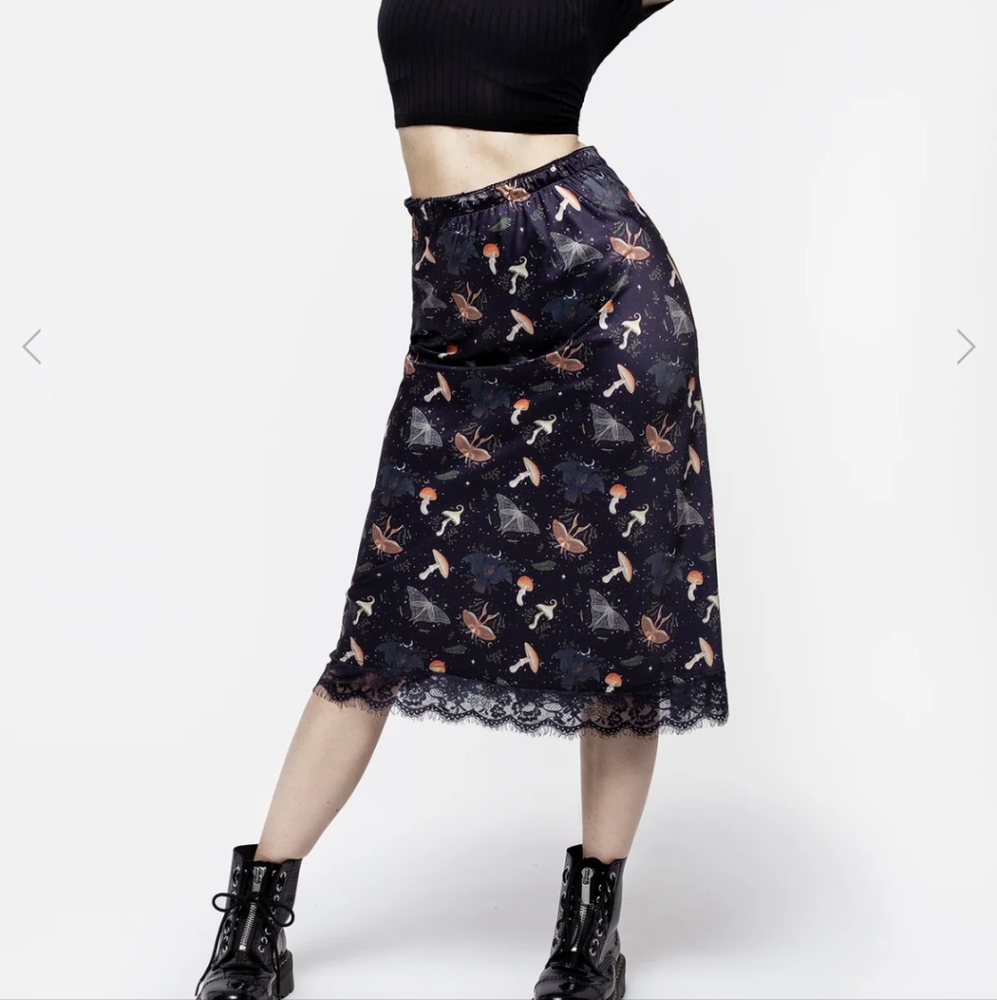 Disturbia Silk Floral Lace Trim Midi Skirt